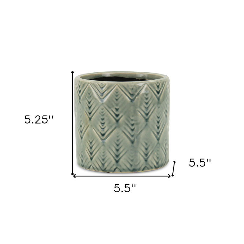 HomeRoots Turquoise Ceramic 22 Ounce Geometric Round Distressed Pot Planter image number 3