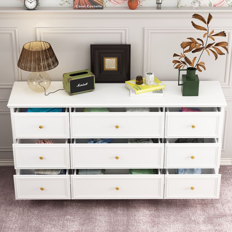 White Wooden Modern European Style Accent Storage Cabinet with 9-Drawer