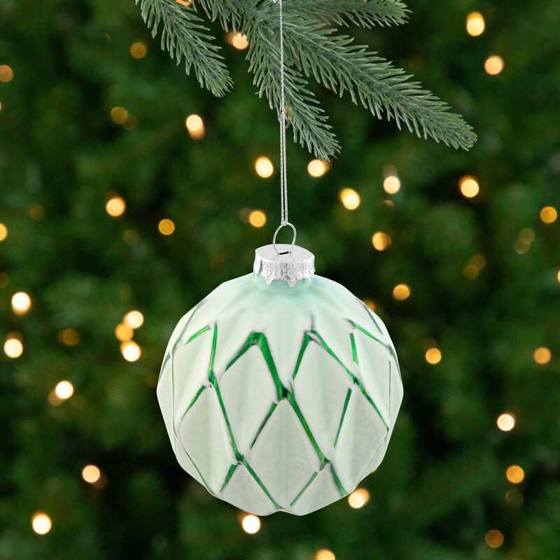 4ct Emerald Green and White Matte Christmas Ball Ornaments 4" (100mm) image number 1