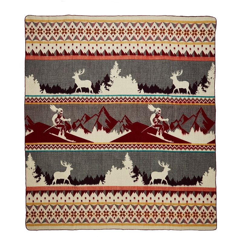HomeRoots Ultra Soft Red Ski Mountain Handmade Queen Size Woven Blanket image number 2