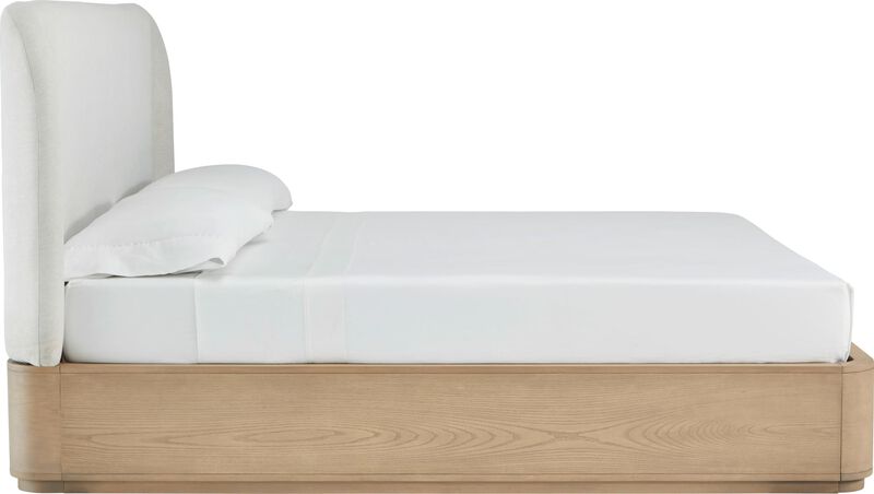 Penny Upholstered Platform Bed in Buff Cream Ash and Oatmeal Linen