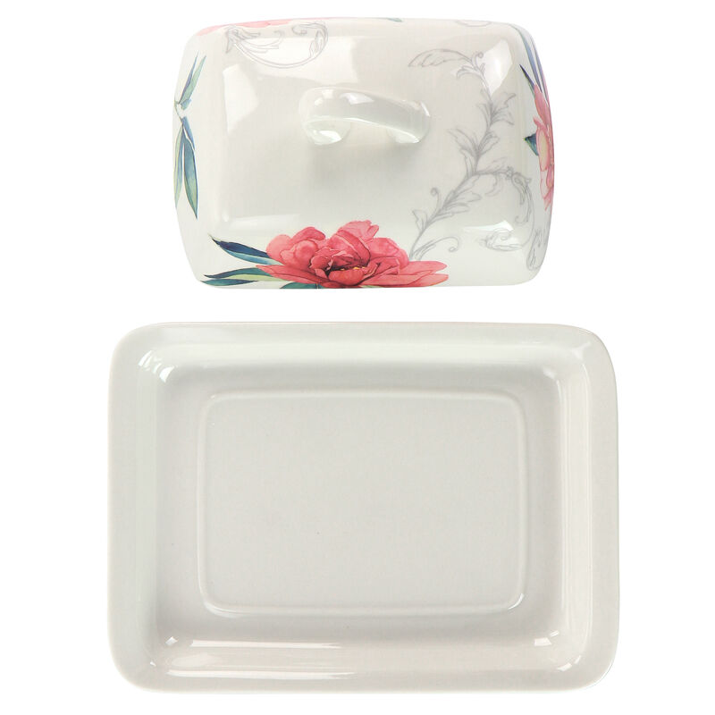 Martha Stewart Fine Ceramic 7.5 Inch Butter Dish with Lid in Floral Designs