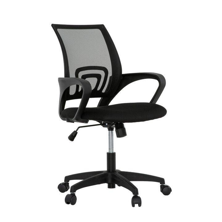 Sely Rolling Office Chair, 35 Inch Adjustable Height and Black Mesh - Benzara