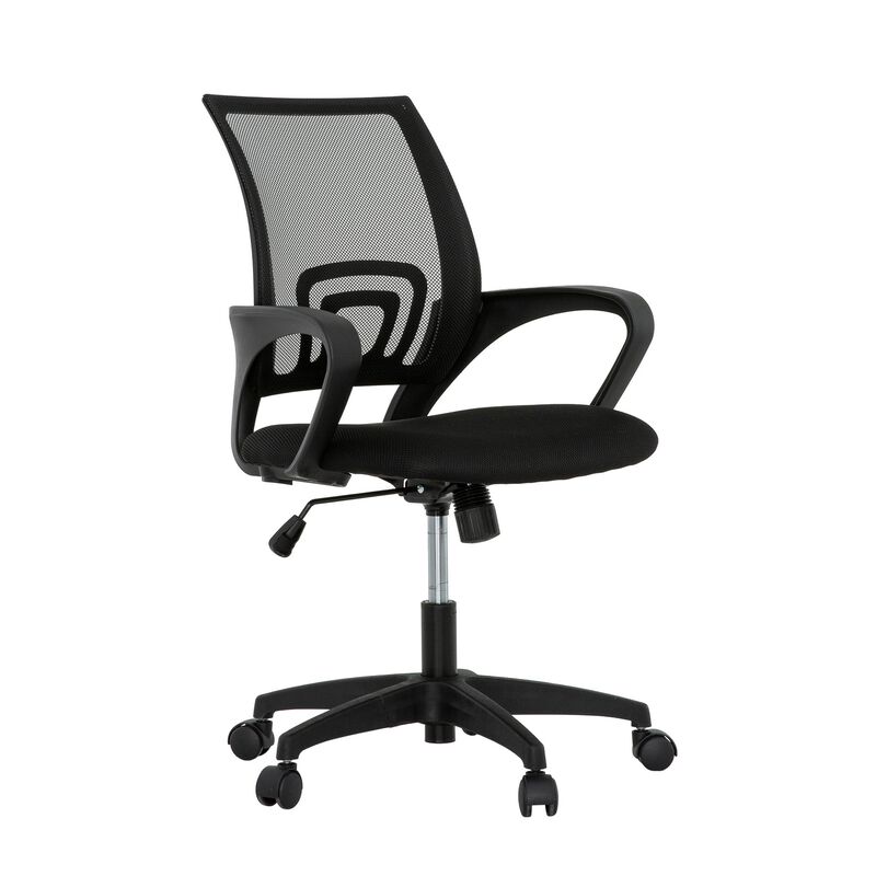 Sely Rolling Office Chair, 35 Inch Adjustable Height and Black Mesh - Benzara