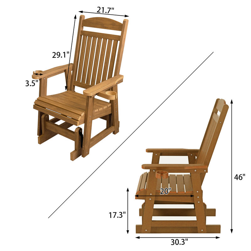 Poly Lumber Patio Glider for One Person, Ergonomic Deep Seat and High Backrest, with Removable Cup Holders, Wood-Like Pattern, Heavy Duty 700 LBS, for Outdoor Patio Garden Yard image number 3