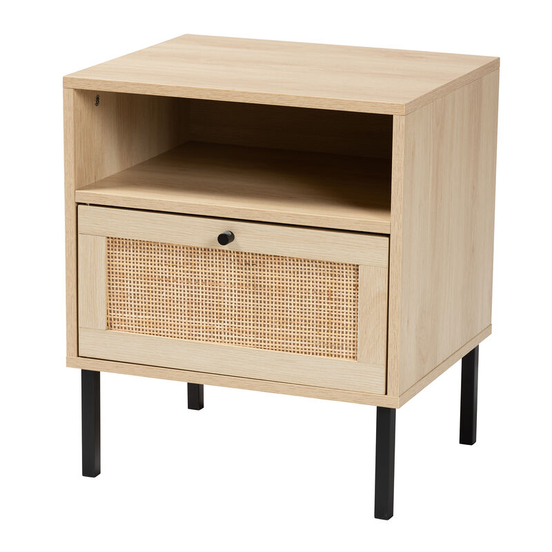 Baxton Studio Caterina Natural Brown Finished Wood and Natural Rattan 1 Door End Table image number 0
