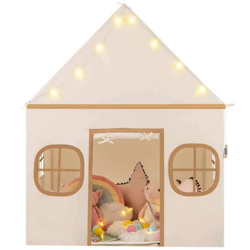 Large Kids Playhouse Tent with Windows, Door Curtain and Star Lights image number 3