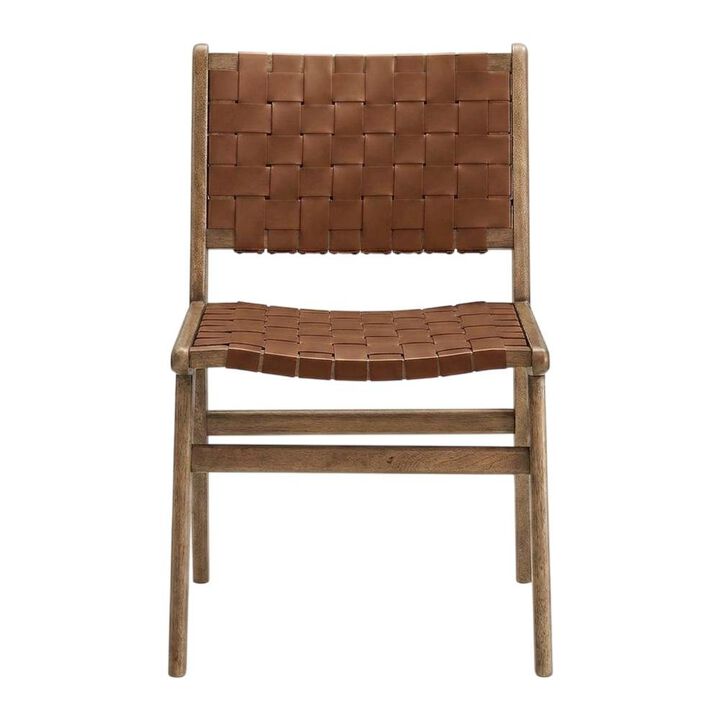 Leather-Upholstered Wood Dining Side Chairs, Set of 2