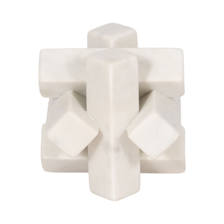 4" Marble Geometric Orb, White