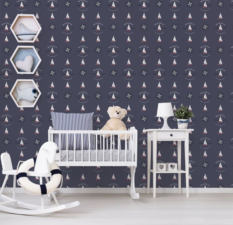 Deauville 2 Deauville Boat Motif Blue Wallpaper G23037