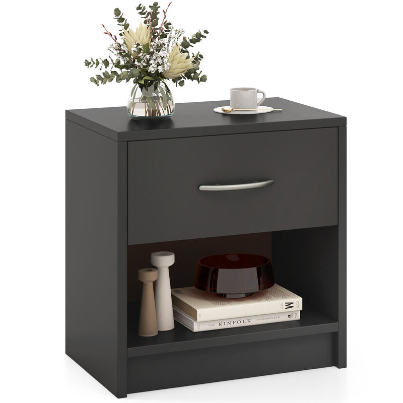 Bedside Table Nightstand with Drawer and Open Storage Shelf