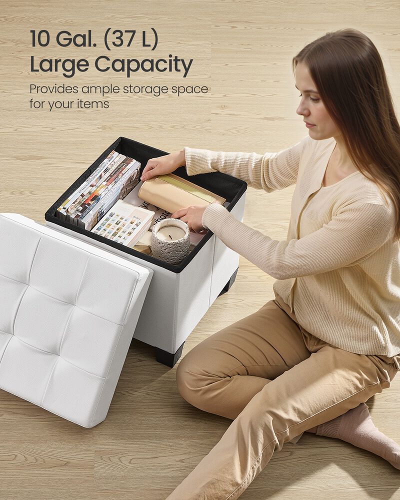Cube Storage Ottoman Faux Leather with Legs and Hidden Storage image number 4