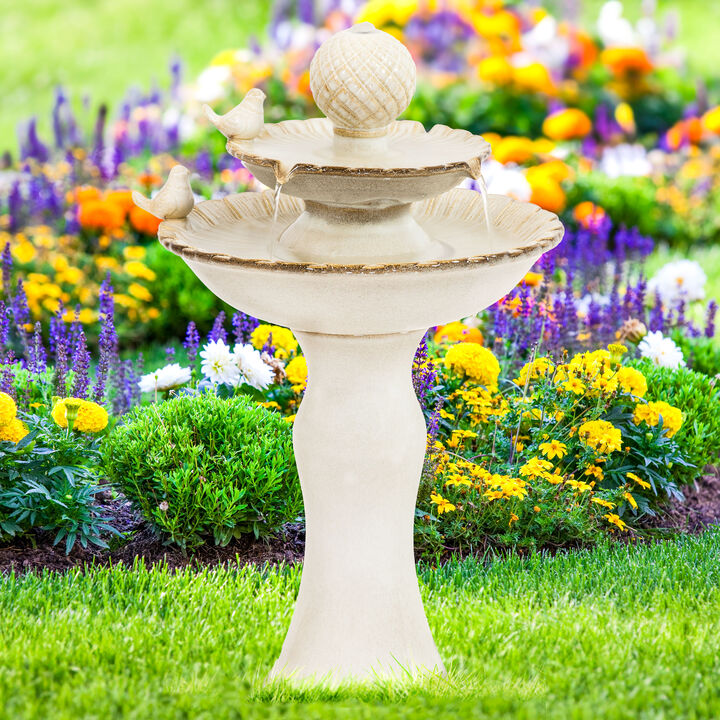 Sunnydaze 2-Tier Resting Birds Ceramic Outdoor Water Fountain - 27-Inch