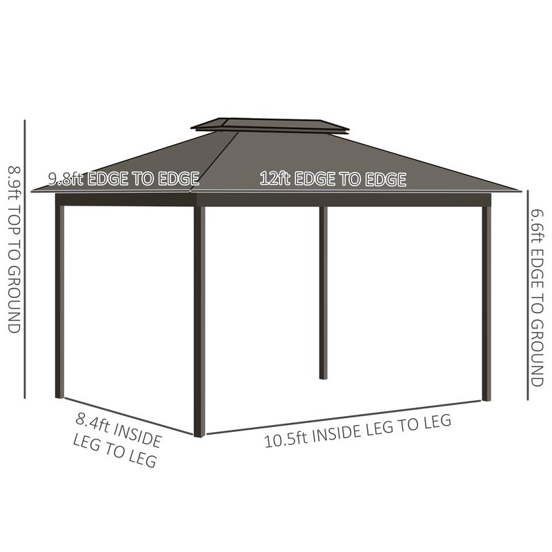 10x12 Hardtop Gazebo with Aluminum Frame, Permanent Metal Roof Gazebo Canopy w/ Curtains & Netting for Garden, Patio, Backyard, Grey