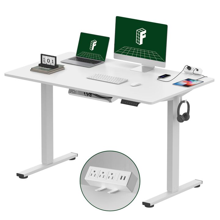 FLEXISPOT EN2 Whole-Piece Standing Desk with Clamp Power Strip, 48 x 30 Electric Stand Up Height Adjustable Desk with Cable Mana