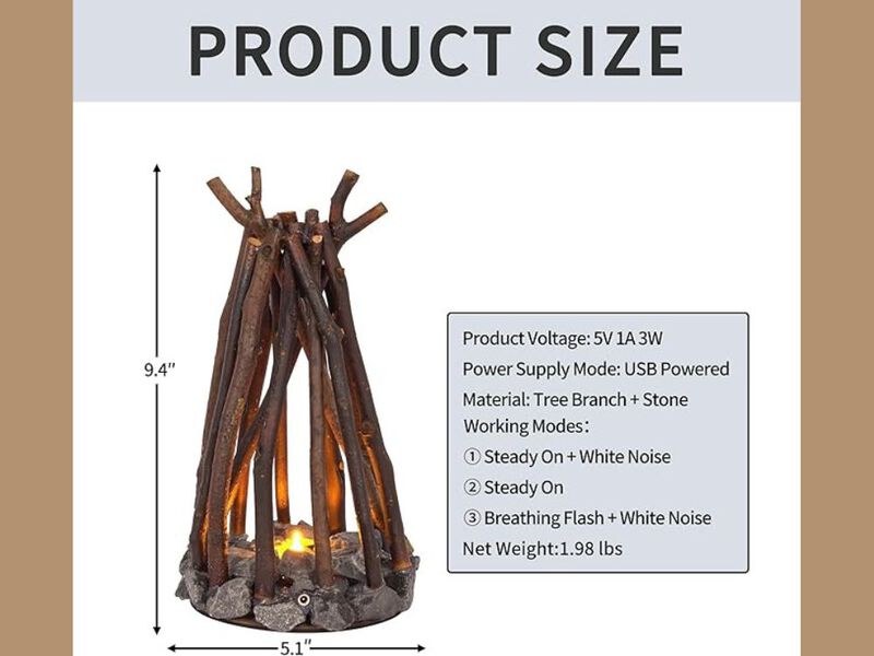 Campfire LED Night Lamp USB Wooden Flame Light with Sound 3 Mode Table Lamp image number 2