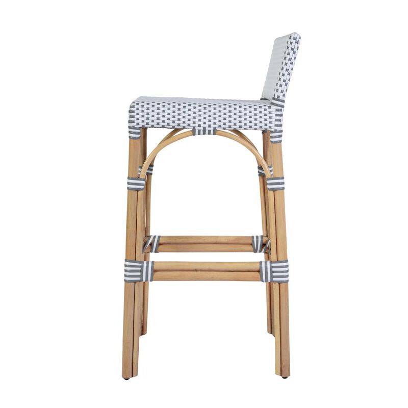 Butler Specialty Serienna 30 in. Seat Height Rectangular Rattan Low Back Bar Stool White and Gray image number 5