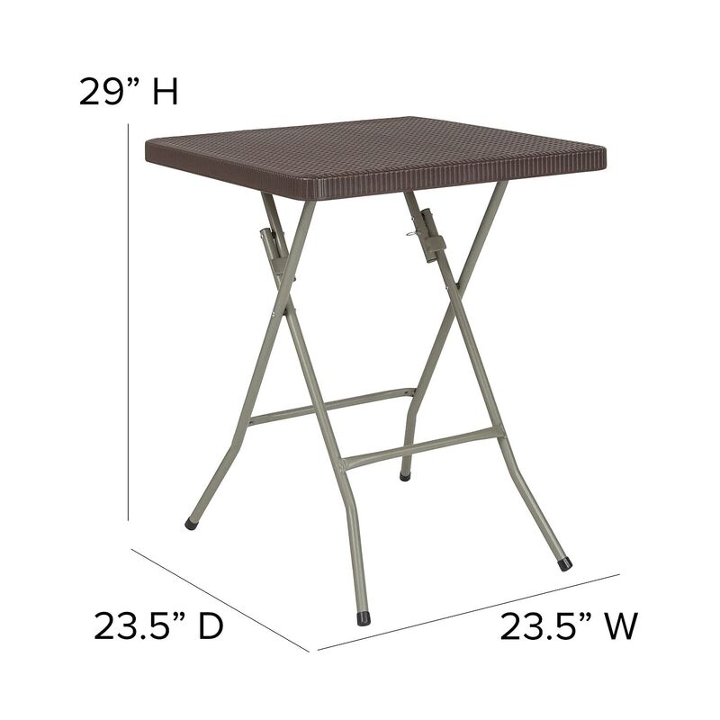 Flash Furniture Linburgh 1.95-Foot Square Brown Rattan Plastic Folding Table