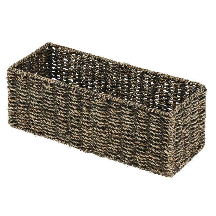 mDesign Small Woven Seagrass Bathroom Toilet Tank Basket, 2 Pack, Natural/Tan