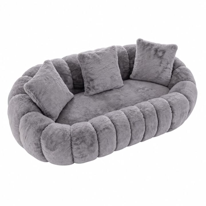 GOODSILO Floral-Shaped Ultra-Soft Faux Fur Two-Seater Sofa Plush Beanbag Lounge Chair for Living Room Bedroom