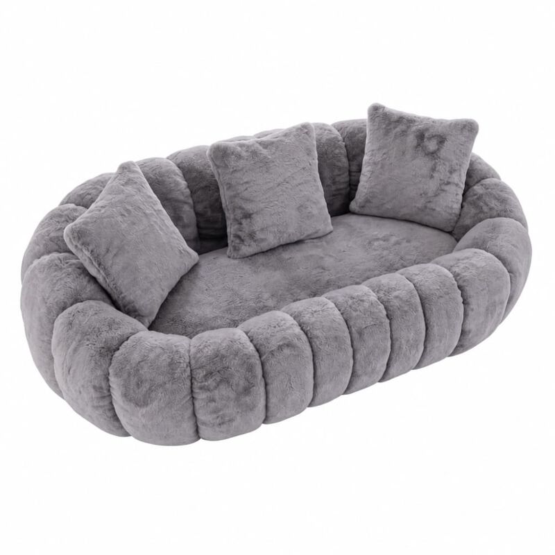 GOODSILO Floral-Shaped Ultra-Soft Faux Fur Two-Seater Sofa Plush Beanbag Lounge Chair for Living Room Bedroom image number 0