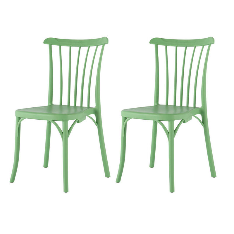 HomeRoots Set of Two Green Heavy Duty Plastic Outdoor Stacking Dining Chairs image number 0
