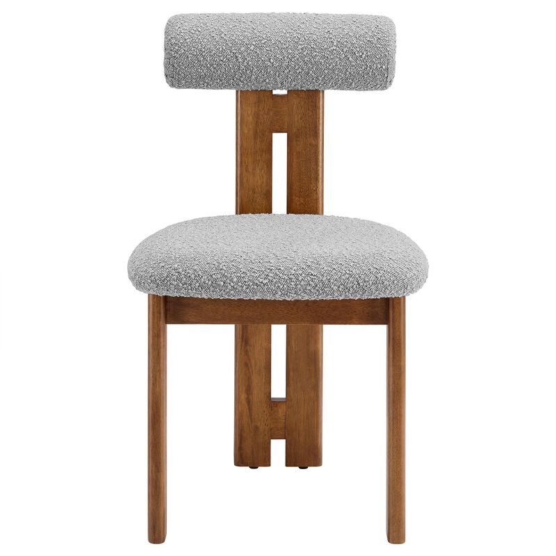 Modway Torian Upholstered Boucle Dining Chairs Set of 2 in Walnut Light Gray - 3-Legged Farmhouse Kitchen Chairs - Mid-Century Modern Armless Accent Chairs - Comfortable Side Chairs with Wood Legs image number 8