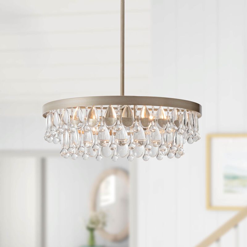 Eva Brushed Champagne Silver 4-light Crystal Teardrop Round Chandelier image number 5