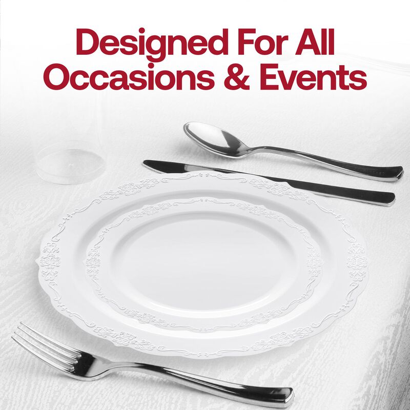 White Vintage Round Plastic Wedding Value Set (30 Sets) image number 6