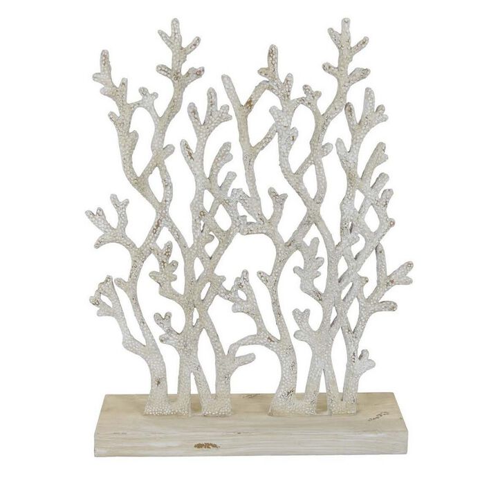 Spark 20 Inch Coral Table Top Decor, Coastal Design, Resin, Antique White - Benzara