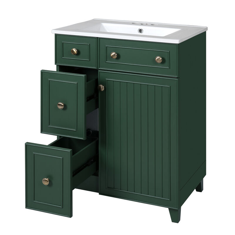 Whisen 24" Bathroom Storage Cabinet Bathroom Vanity with Ceramic Sink and 2 Drawers