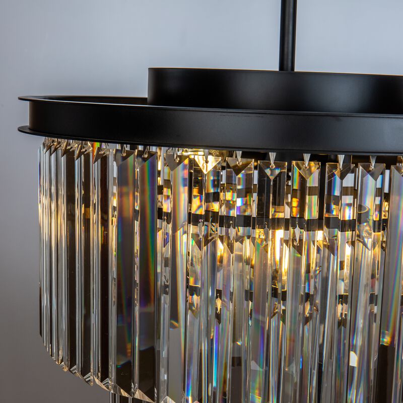 6-Lights Modern Black 3-Tier Round Crystal Fringe Chandelier image number 3