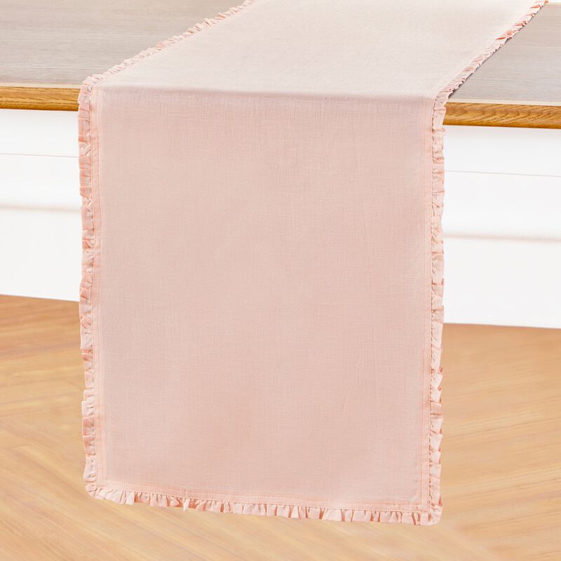 Solino Home Juliette Ruffle 100% Linen Table Runner &ndash; Handcrafted, Machine Washable, Perfect for Holiday and Everyday Dining