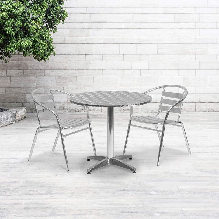 Flash Furniture Lila 31.5'' Round Aluminum Indoor-Outdoor Table Set with 2 Slat Back Chairs