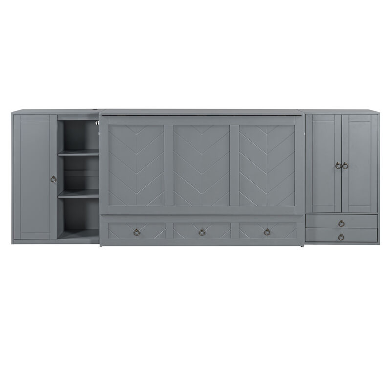 Whisen Clever Design Queen Size Murphy Bed, Folded into a Cabinet with USB Port, Wardrobes and Drawers image number 3