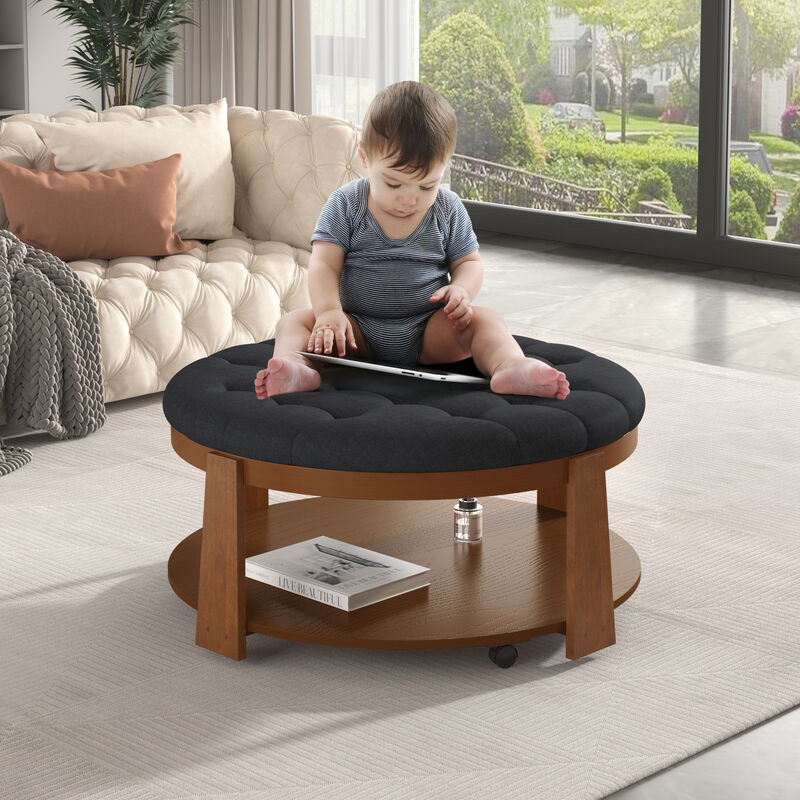 Merax 2-Tier Round Ottoman Coffee Table with Wheels