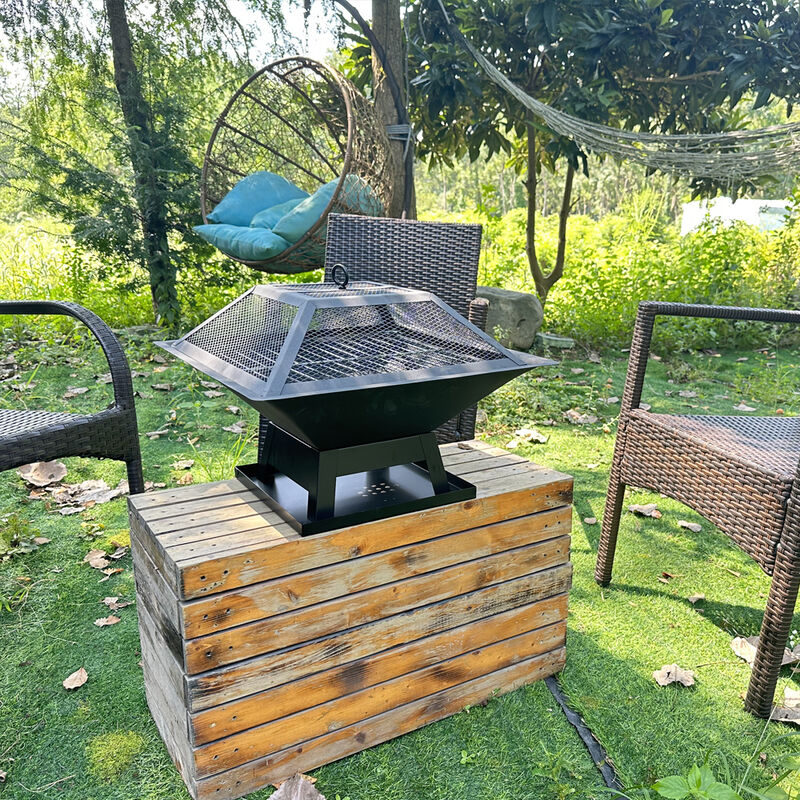 Garden Fire Pit & BBQ Grill &ndash; Portable Square Outdoor Heater with Wood Stove image number 8