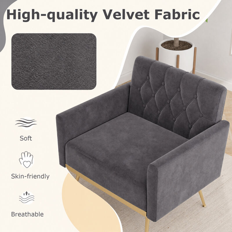 Modern Upholstered Accent Chair with Velvet Fabric and Button Tufted Back for Living Room image number 4