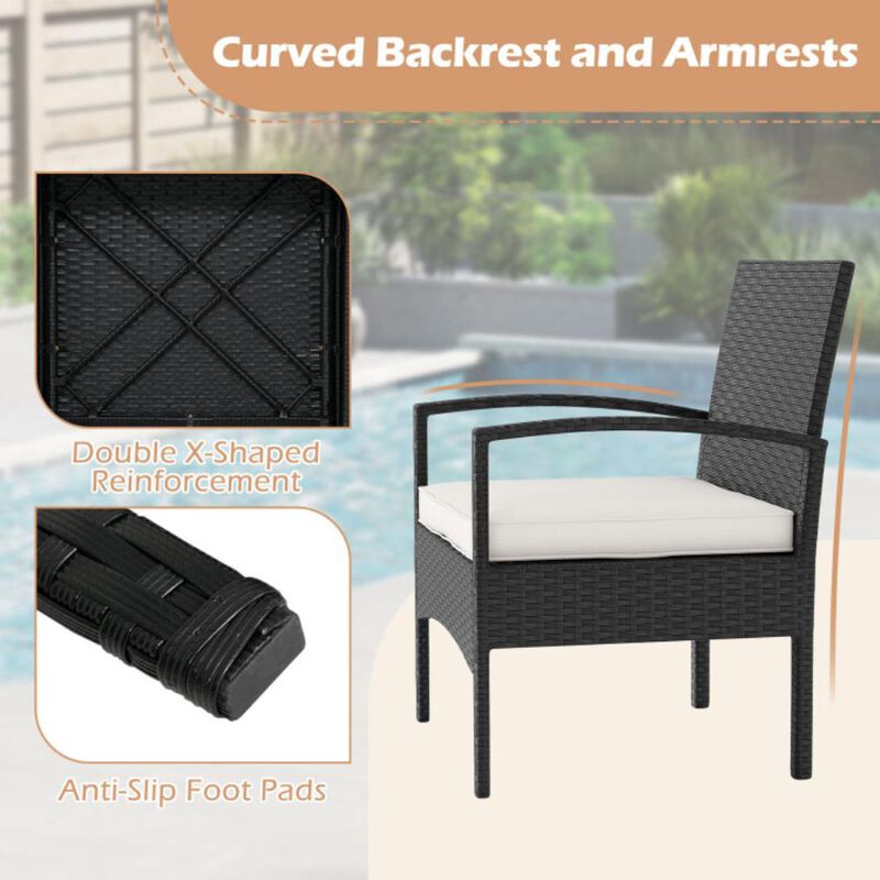 Hivvago 3-Piece Patio Furniture Set Rattan Bistro Chairs with Table image number 3