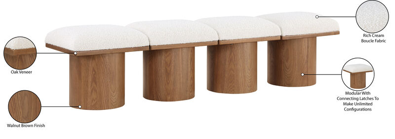 Meridian Furniture Pavilion Cream Boucle Fabric Bench