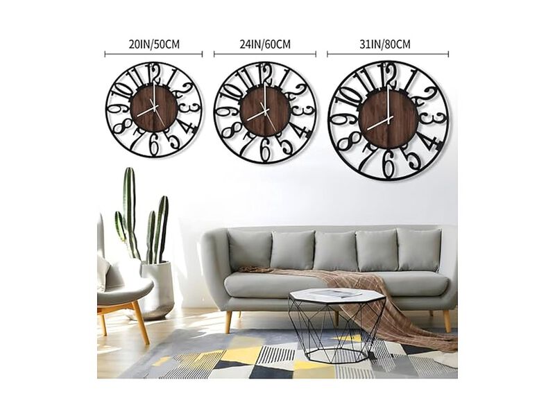 LED Rustic Wood Farmhouse Black Wall Clock 20 Inch Silent Non Ticking image number 2