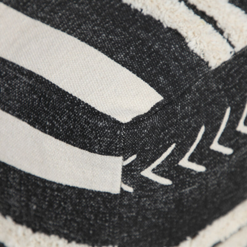 Decorative Cotton Pouf Ottoman – Geometric Upholstered Ottoman for Lounge