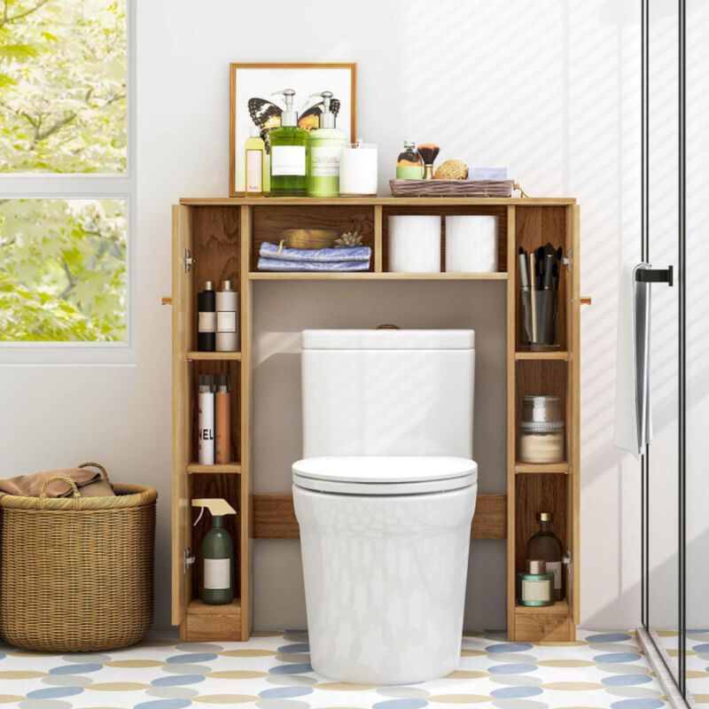 Hivvago Over The Toilet Storage Cabinet with 2 Open Compartments and 4 Adjustable Shelves