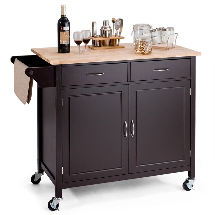 Kitchen Island Storage Cart with Wood Top and Casters