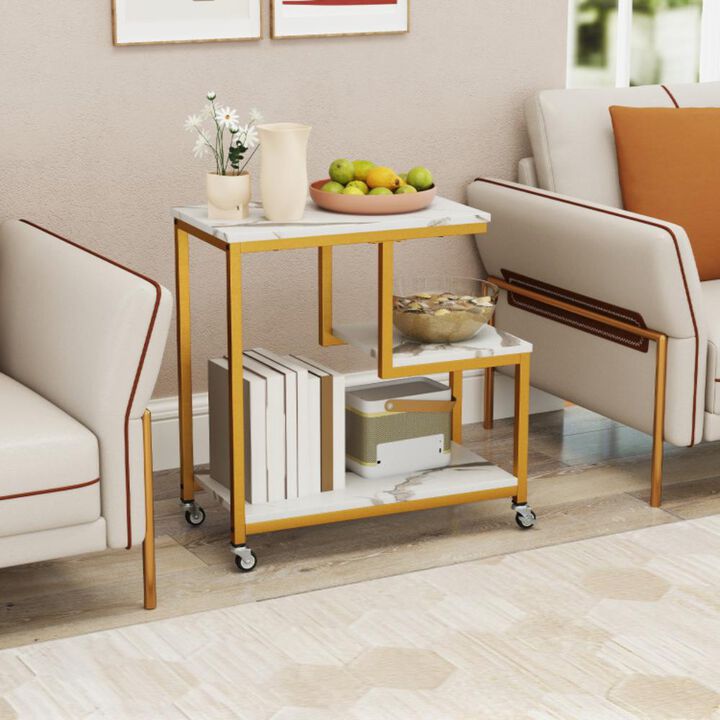 Hivvago G-shaped Side Table 3-Tier Mobile End Table with Open Shelves
