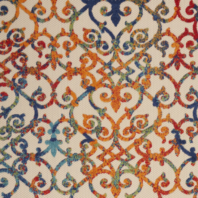 HomeRoots 4' X 6' Ivory Blue Orange And Green Trellis Indoor Outdoor Area Rug image number 2
