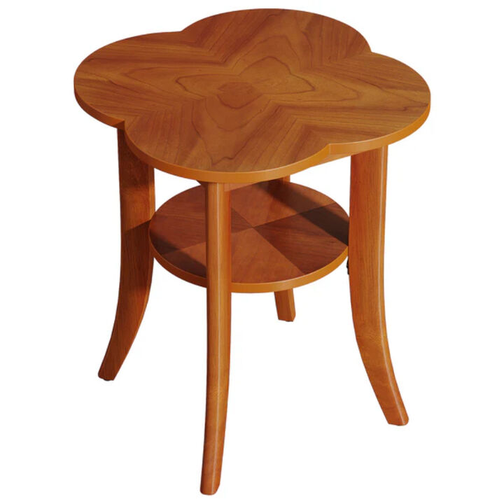 Sofa Side Table, Solid Wood End Table with 2-Tier Storage Shelf