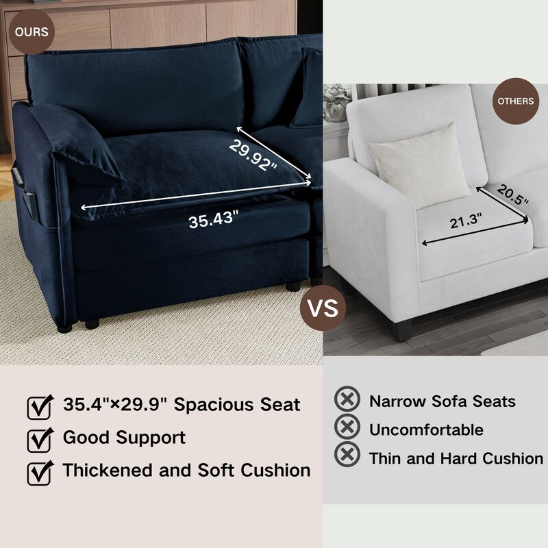 Deep Seat Sectional Sofa Cloud Couch with Ottoman,  Modern Chenille Comfy Love Seat Upholstered Modular L Shaped Couch,Grey image number 9