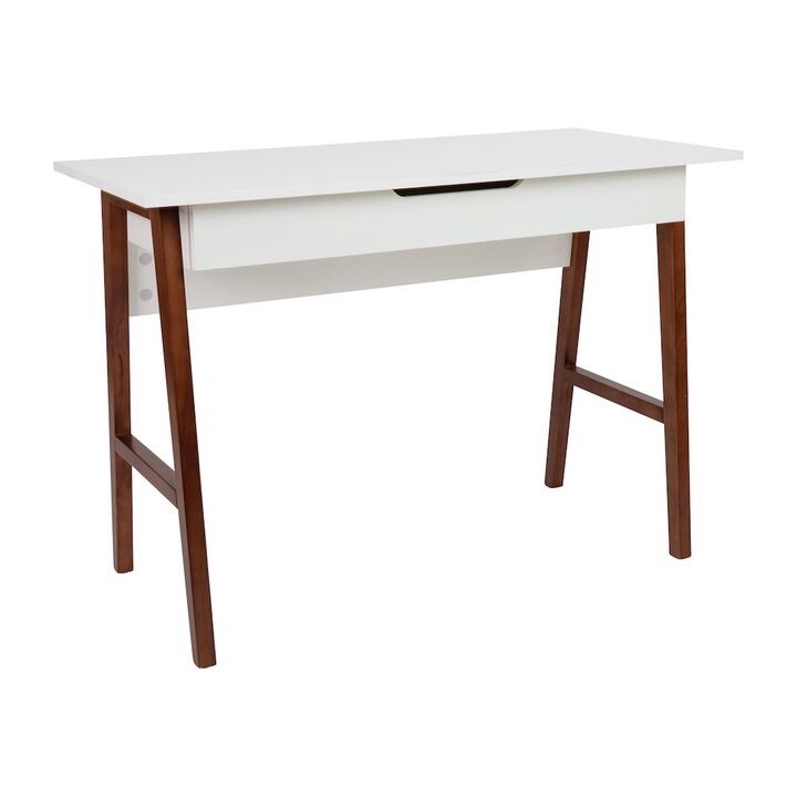 Flash Furniture Table Desk for Writing and Work, White/Walnut
