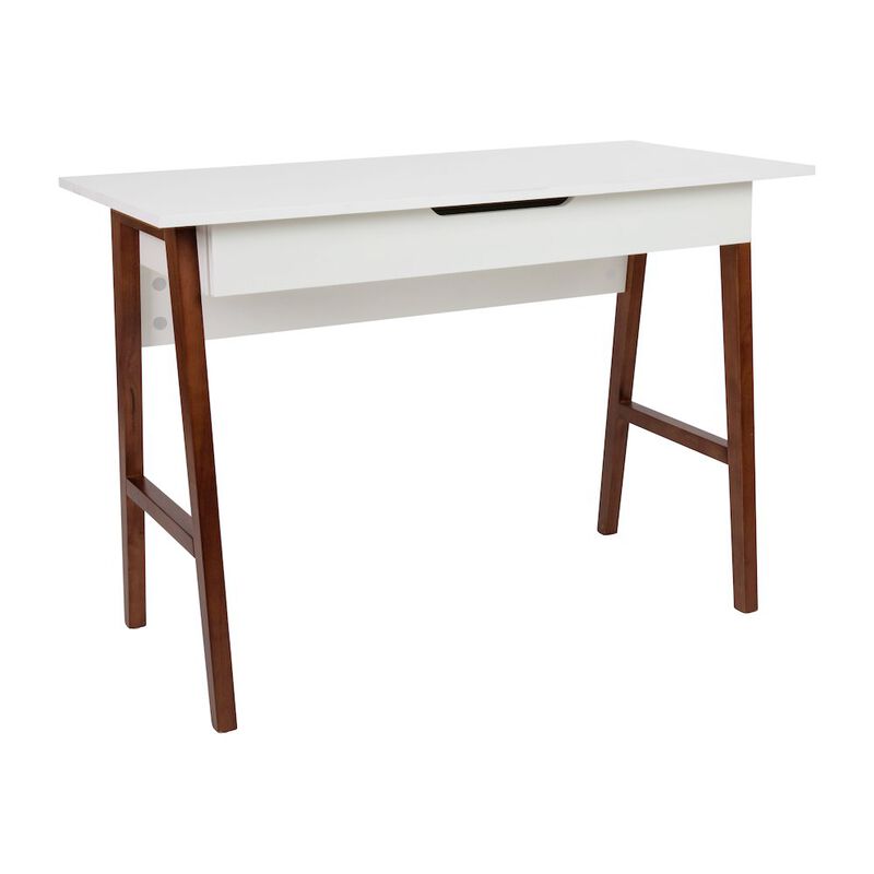 Flash Furniture Table Desk for Writing and Work, White/Walnut image number 0